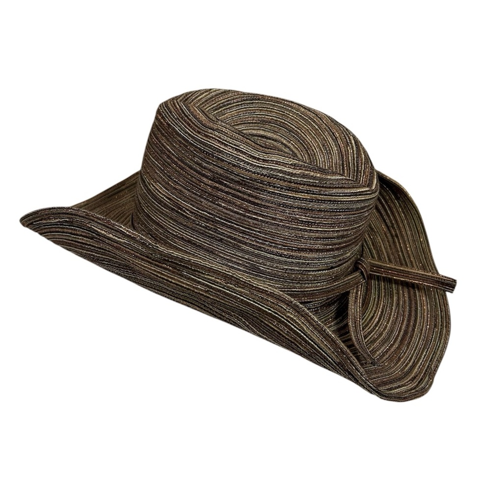 NORDSTROM Made Italy Brown Tan Copper Stripe Western Cowgirl Rodeo Shapeable Hat